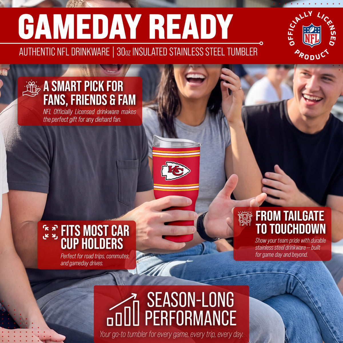 Kansas City Chiefs  30 oz Stripe Powder Coat Tumbler | NFL Stainless - Red