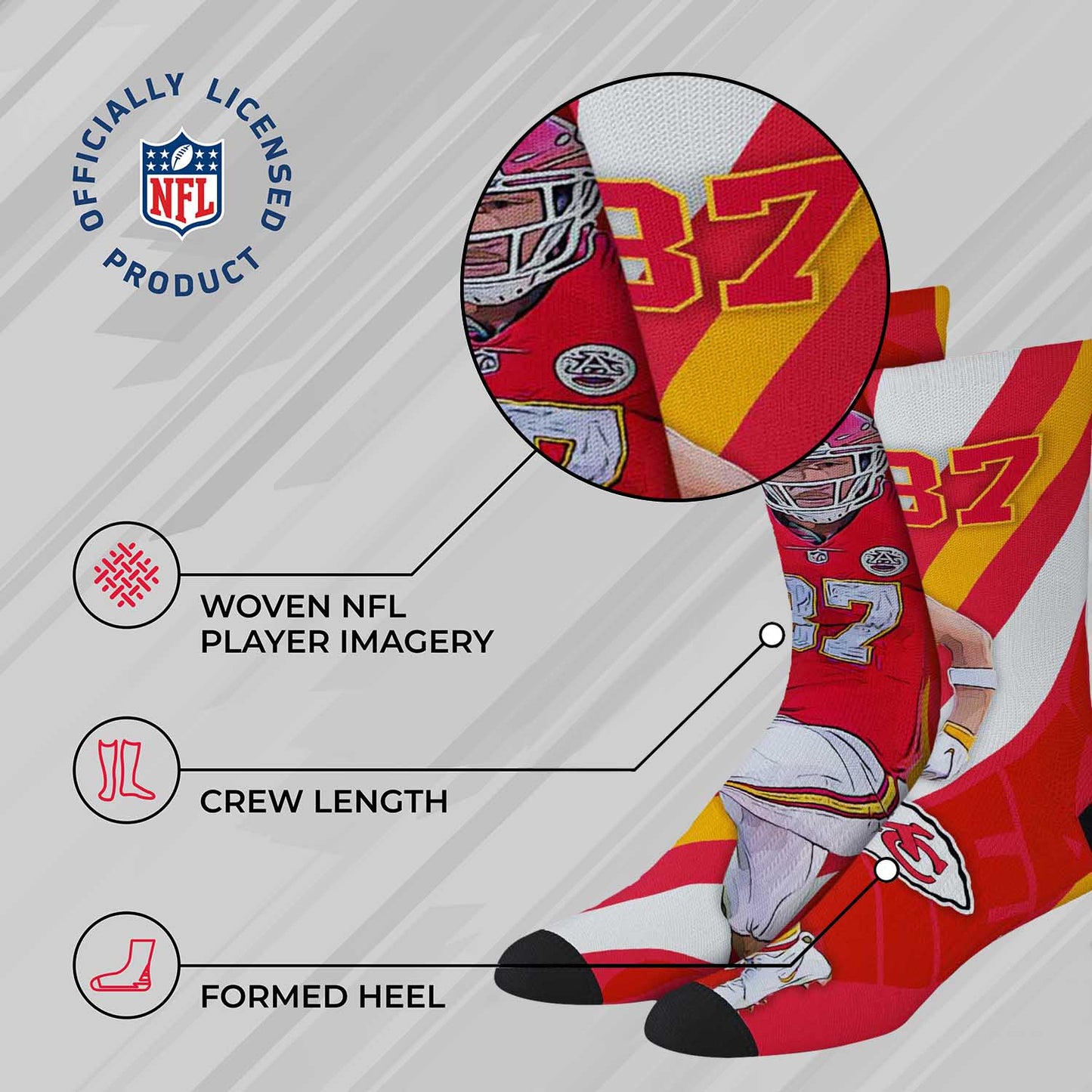 Kansas City Chiefs NFL Adult Player Stripe Sock - Red