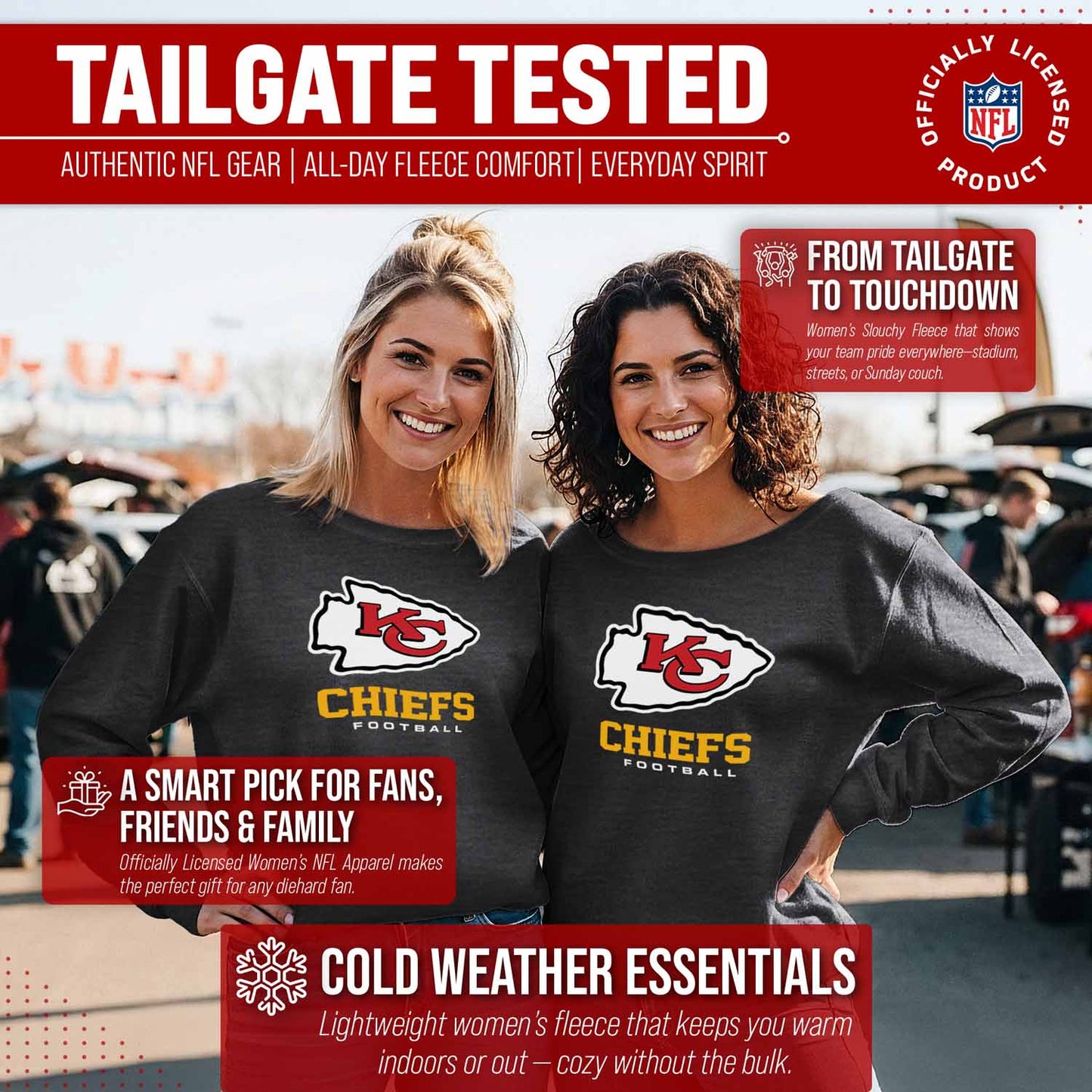 Kansas City Chiefs NFL Womens Ultimate Fan French Terry Slouchy Top- Raglan Sleeves - Charcoal