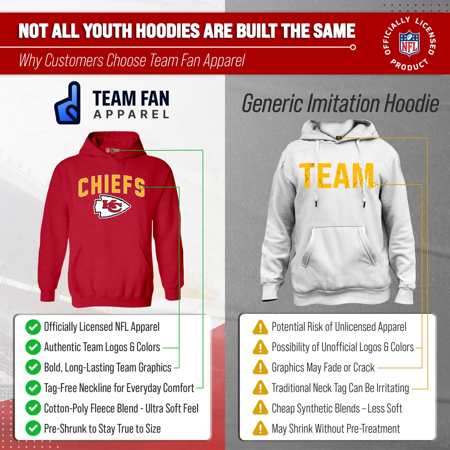 Kansas City Chiefs NFL Youth Home Team Hoodie- Kids Hooded Sweatshirt - Red