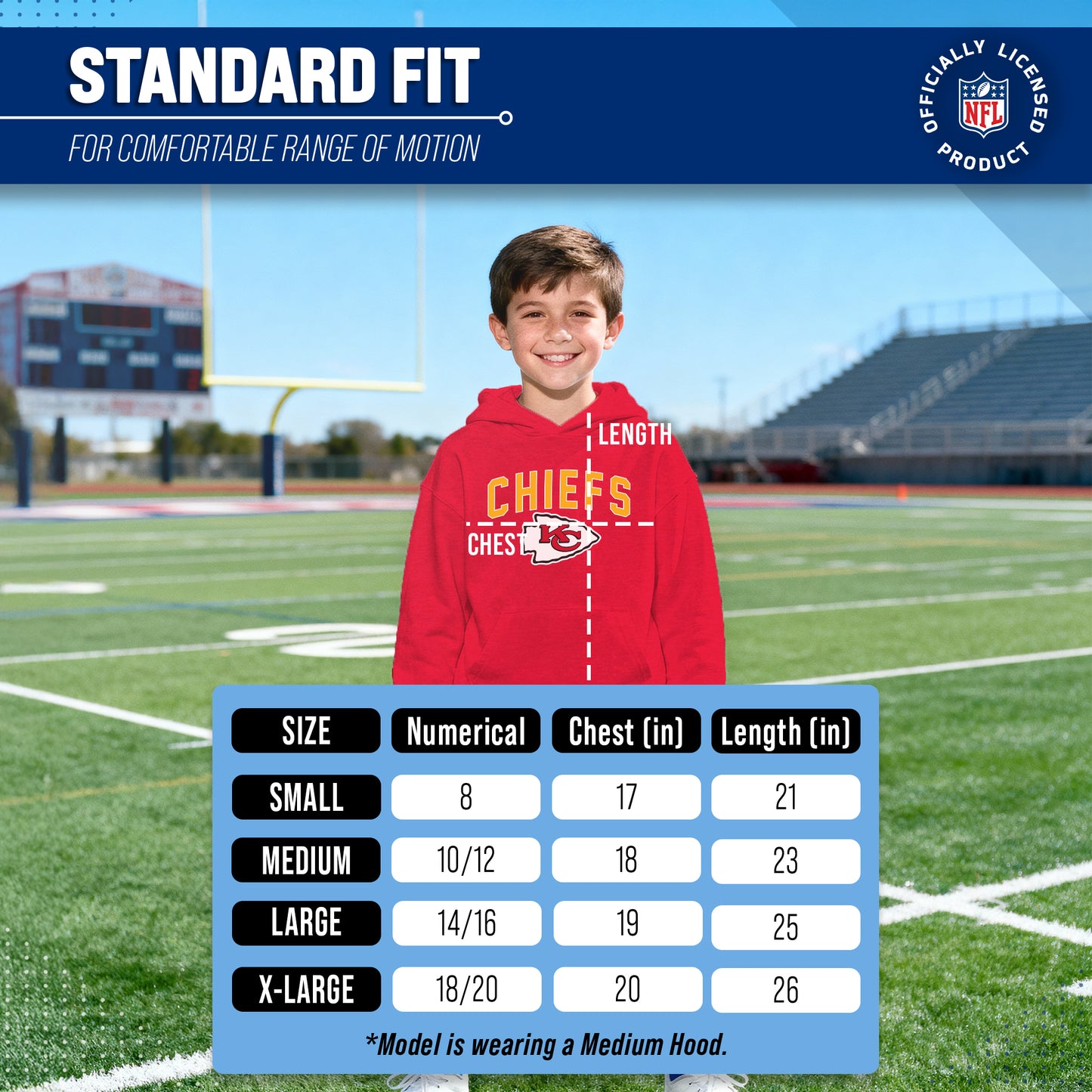Kansas City Chiefs NFL Youth Home Team Hoodie- Kids Hooded Sweatshirt - Red