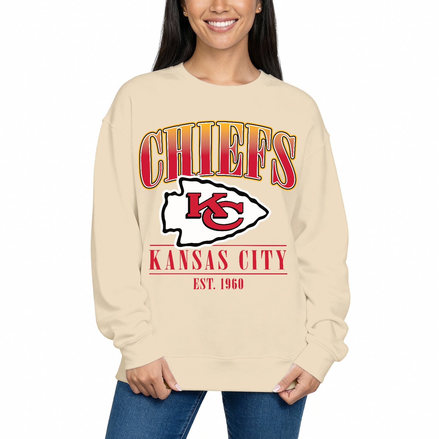 Kansas City Chiefs Womens NFL Starstruck Crewneck Pullover - Cream