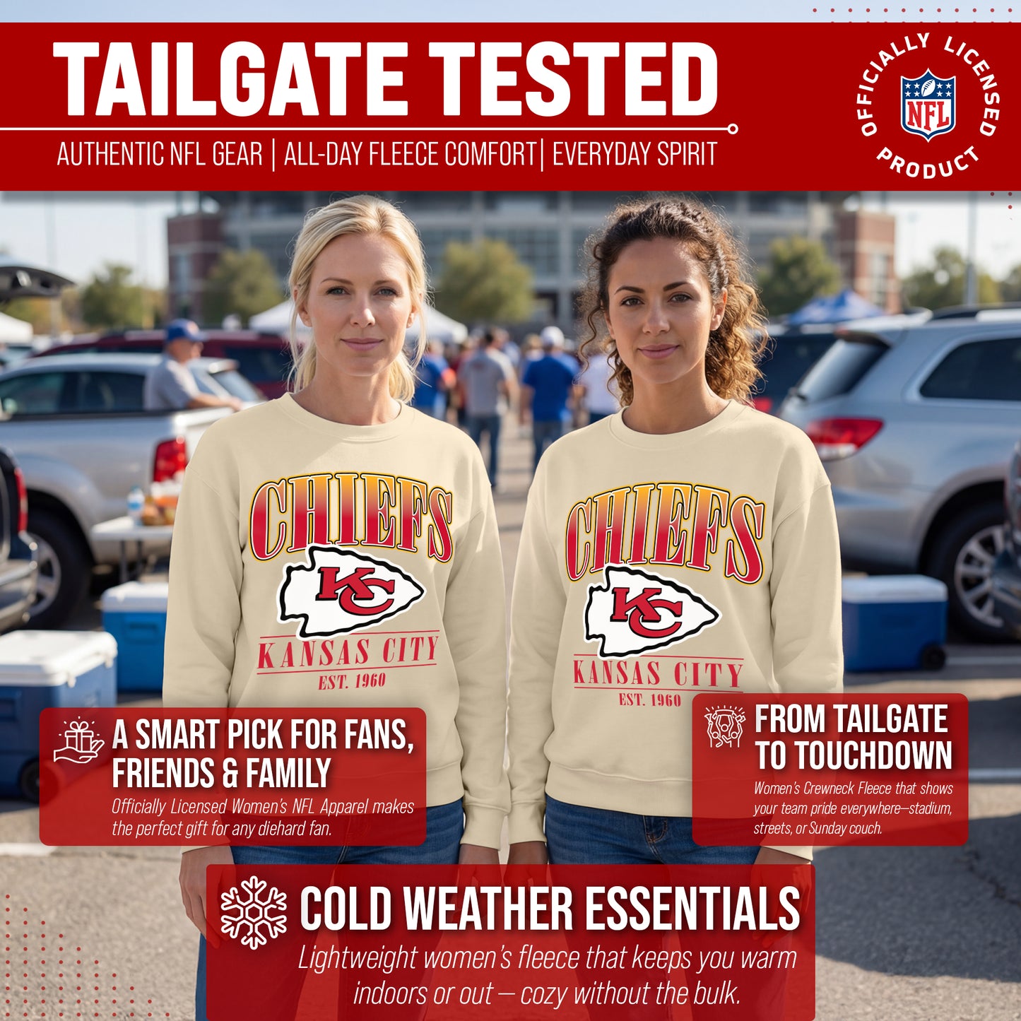 Kansas City Chiefs Womens NFL Starstruck Crewneck Pullover - Cream