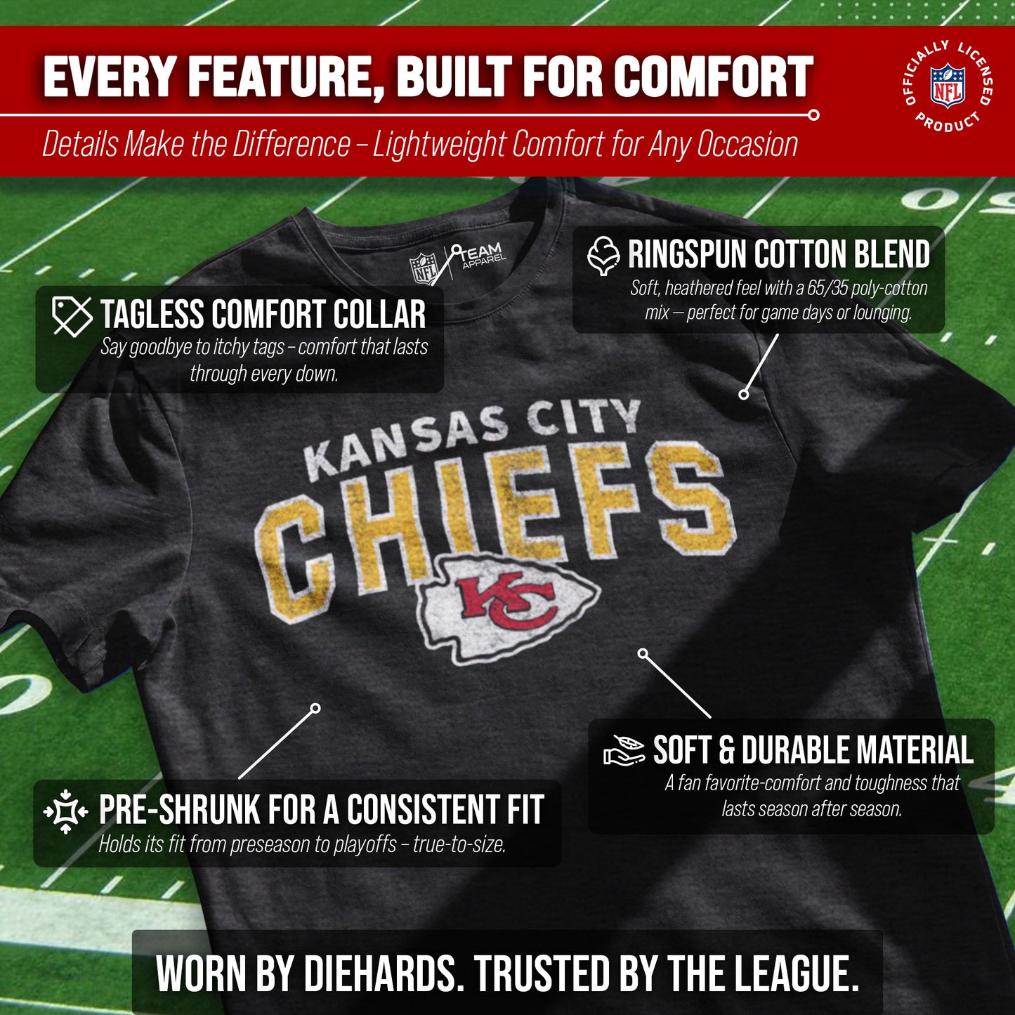 Kansas City Chiefs NFL Starting Fresh Short Sleeve Heather T-Shirt - Black