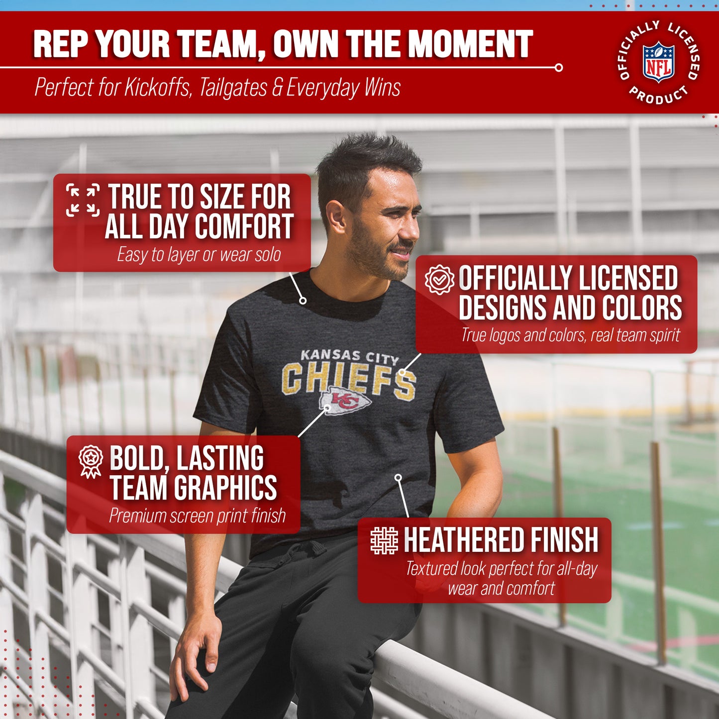 Kansas City Chiefs NFL Starting Fresh Short Sleeve Heather T-Shirt - Black