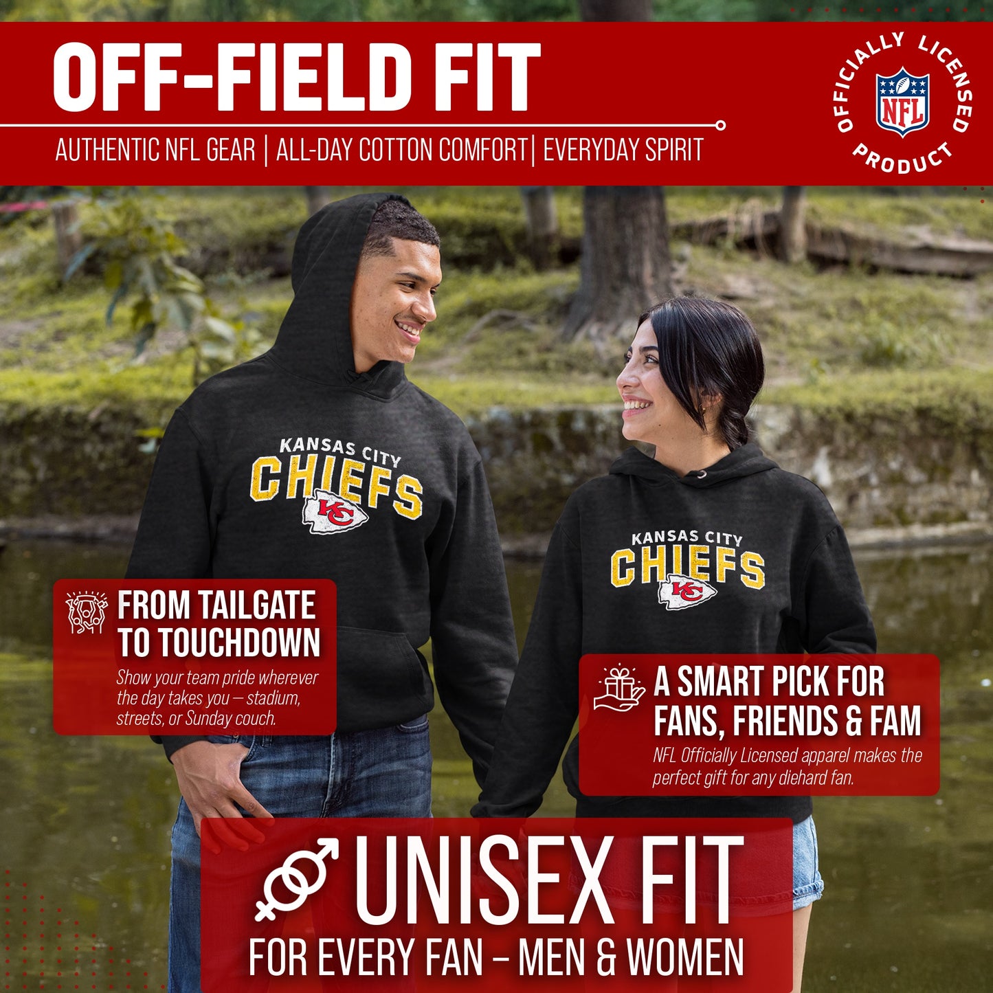 Kansas City Chiefs NFL Adult Unisex Starting Fresh Ultra Soft Fleece Hooded Sweatshirt - Black Heather