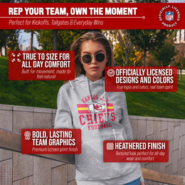 Kansas City Chiefs NFL Team Stripe Hooded Sweatshirt- Soft Pullover Sports Hoodie For Men & Women - Sport Gray