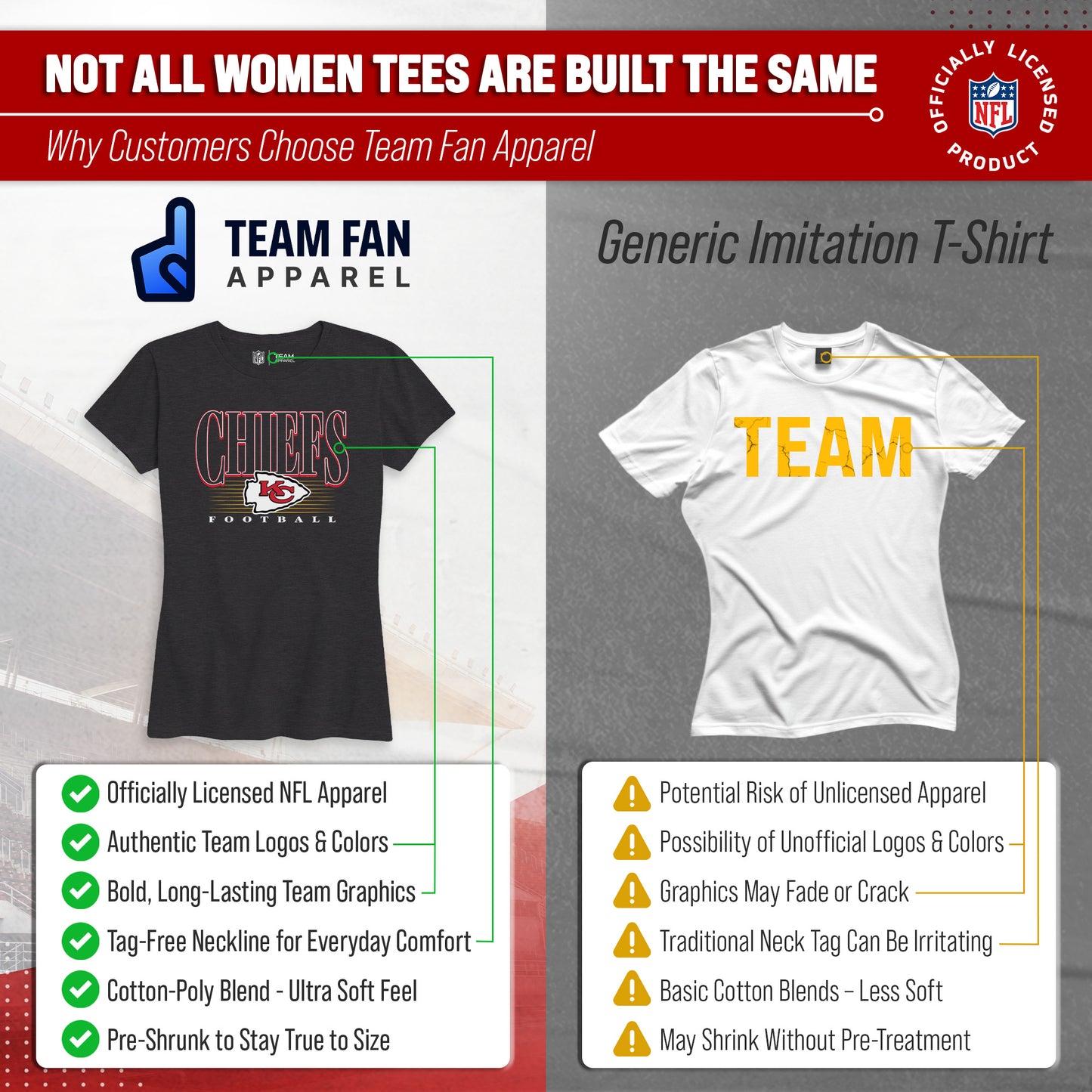 Kansas City Chiefs NFL Womens Overtime Blueprint Tag-Less T-Shirt - Black
