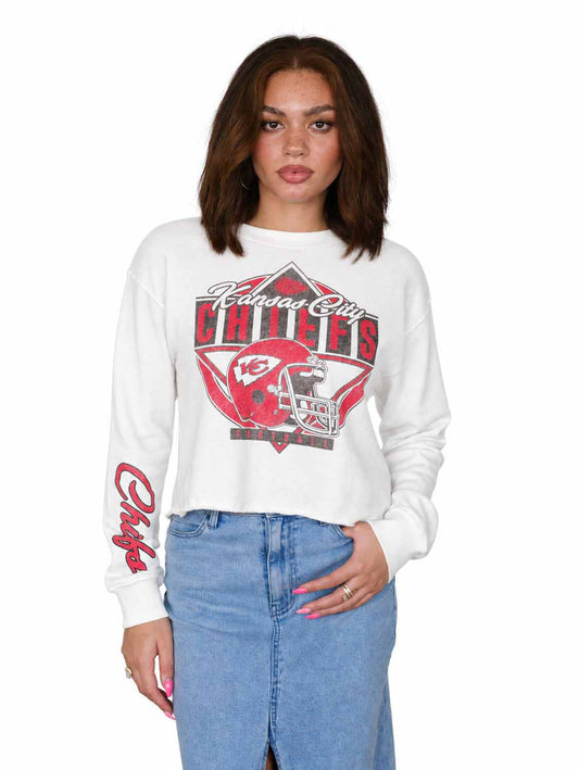 Kansas City Chiefs  Women's Franchise Helmet Cut Crop Crewneck - White