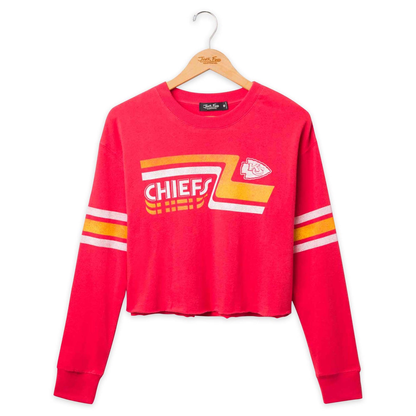 Kansas City Chiefs Junk Food NFL Women's Franchise Varsity Stripe Crop Crewneck - Red