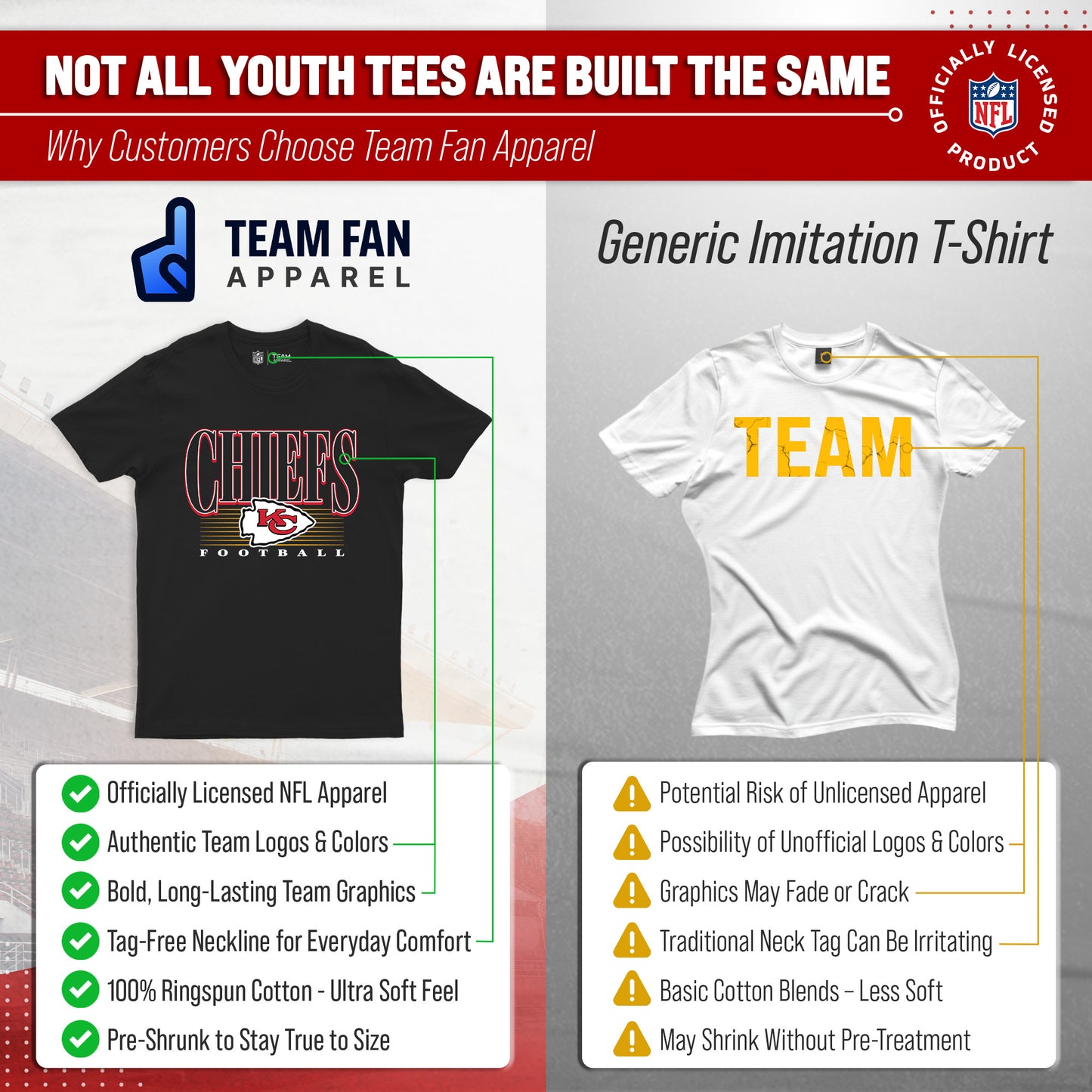 Kansas City Chiefs NFL Youth Overtime Blueprint Football T-Shirt Unisex Tag Free Comfortable - Black
