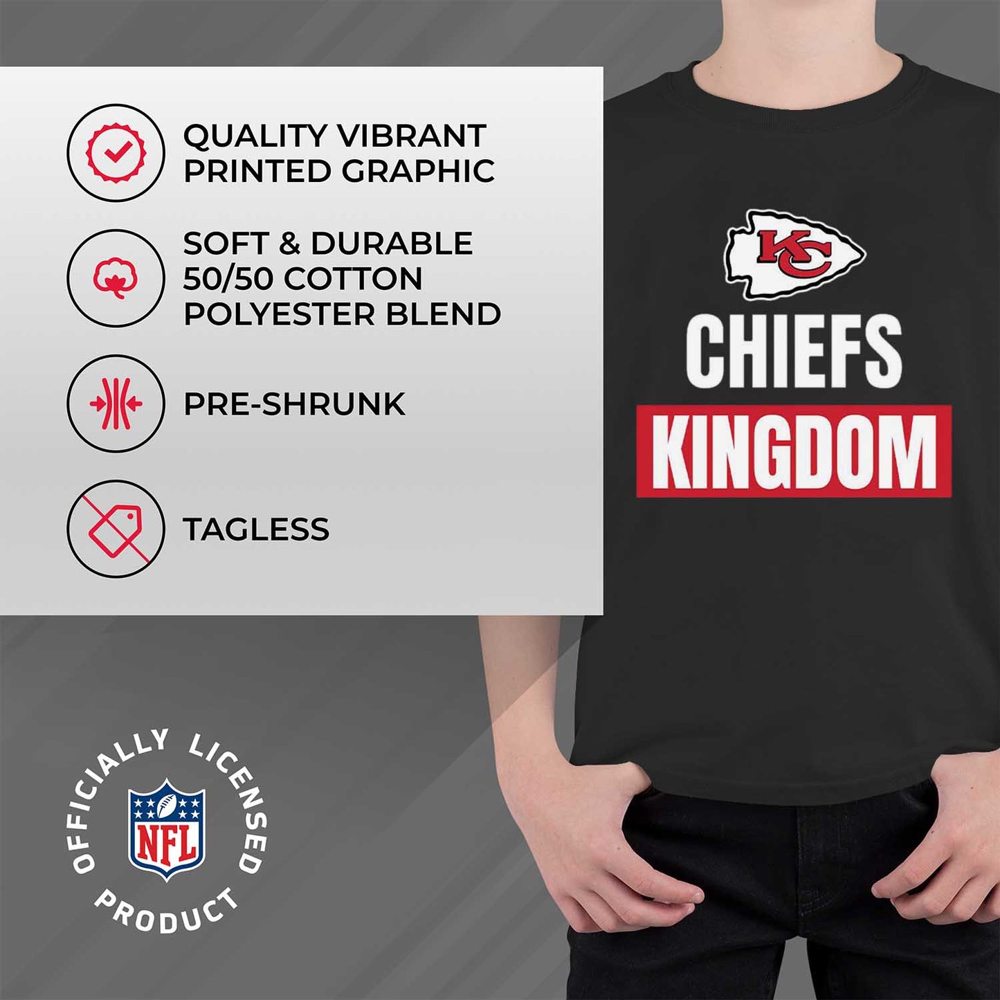 Kansas City Chiefs NFL Youth Team Slogan Short Sleeve Lightweight T Shirt - Black