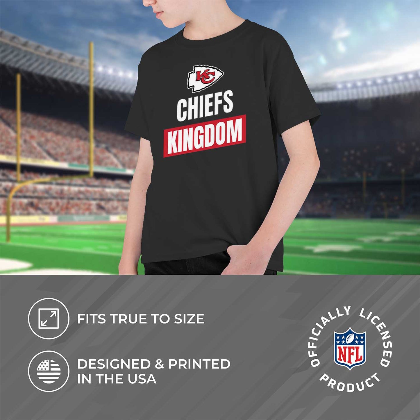 Kansas City Chiefs NFL Youth Team Slogan Short Sleeve Lightweight T Shirt - Black