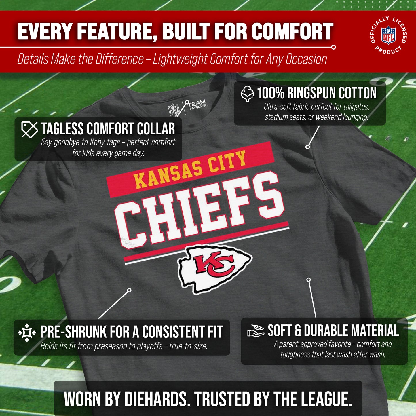 Kansas City Chiefs NFL Youth Short Sleeve Charcoal T Shirt - Charcoal
