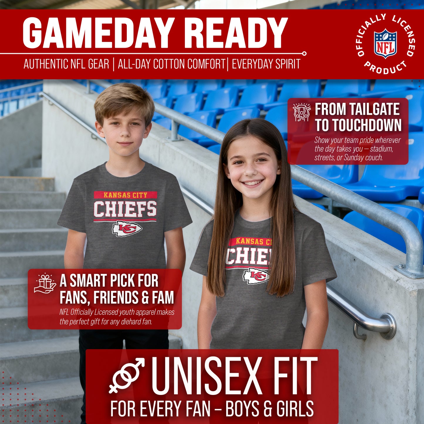 Kansas City Chiefs NFL Youth Short Sleeve Charcoal T Shirt - Charcoal