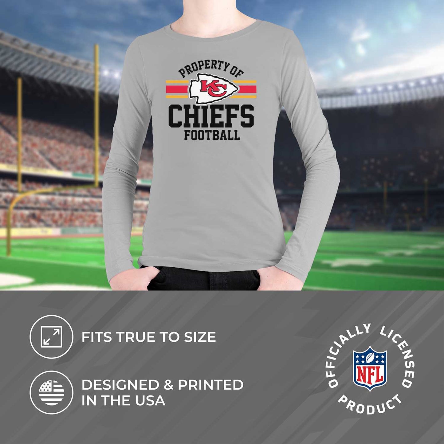 Kansas City Chiefs NFL Youth Property Of Crew Sweatshirt - Sport Gray