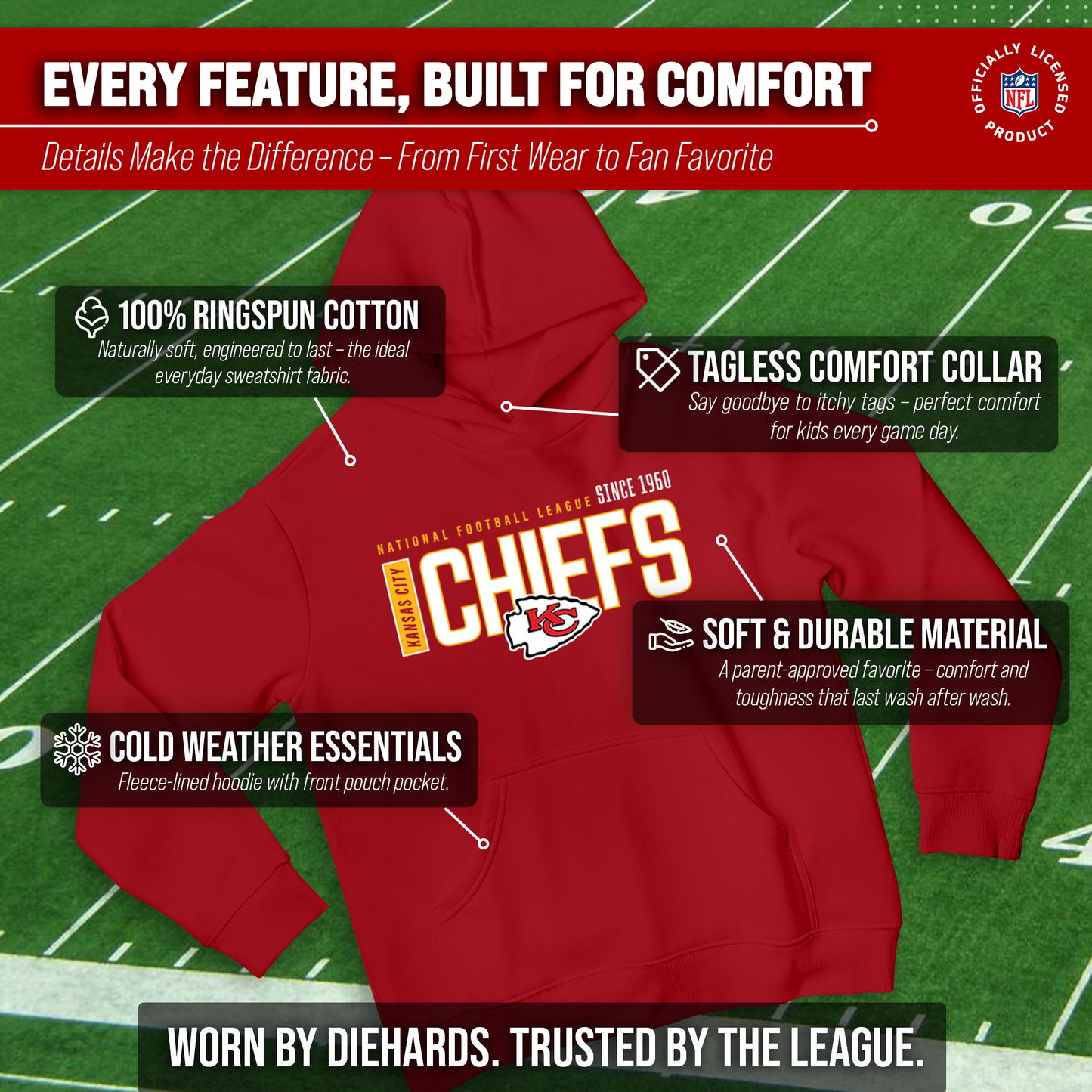 Kansas City Chiefs NFL Youth Modern Endzone Football Fleece Hooded Sweatshirt - Red