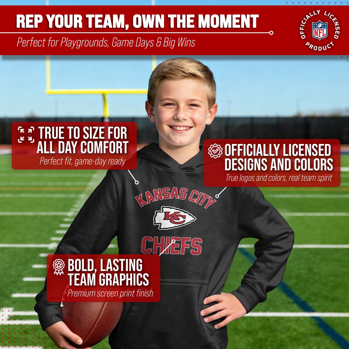 Kansas City Chiefs NFL Youth Gameday Hooded Sweatshirt - Black