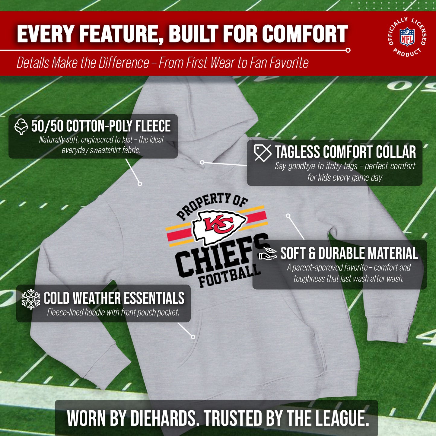 Kansas City Chiefs NFL Youth Property Of Hooded Sweatshirt - Sport Gray