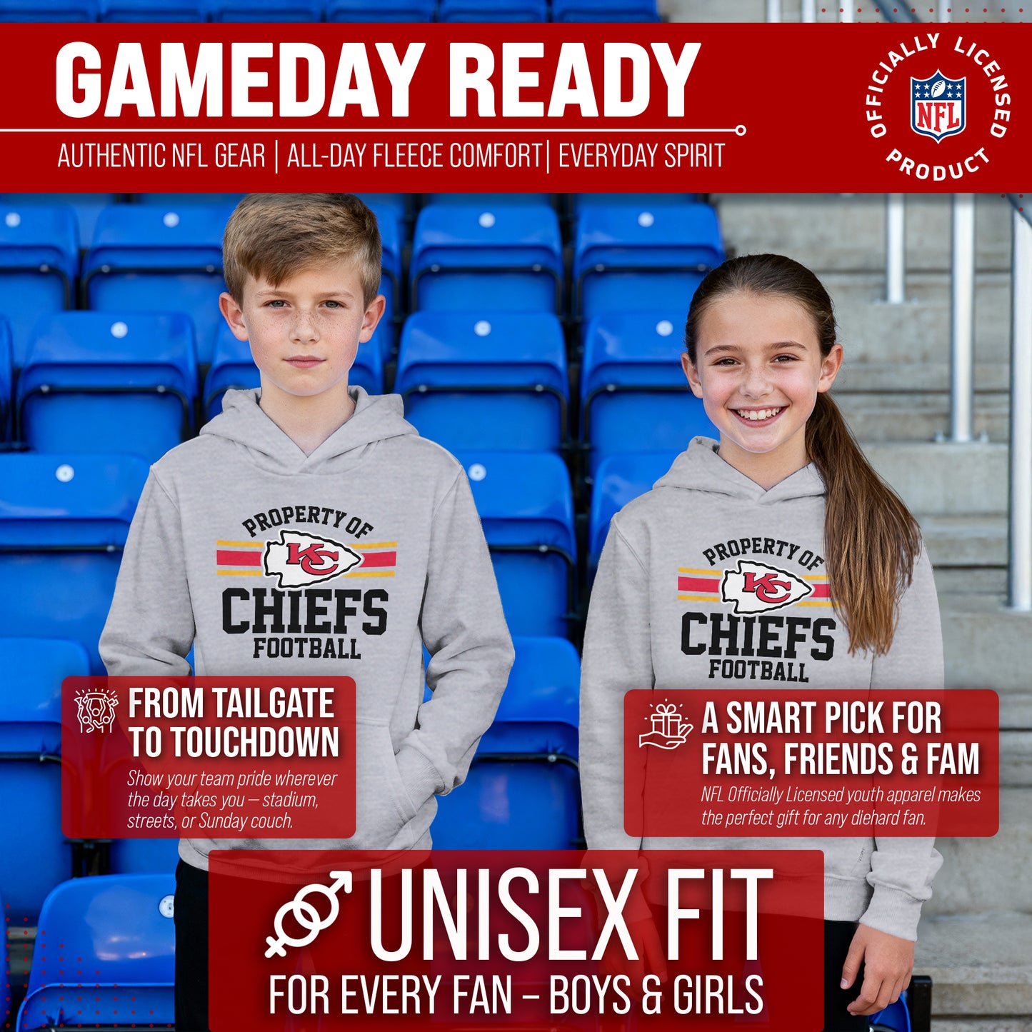 Kansas City Chiefs NFL Youth Property Of Hooded Sweatshirt - Sport Gray