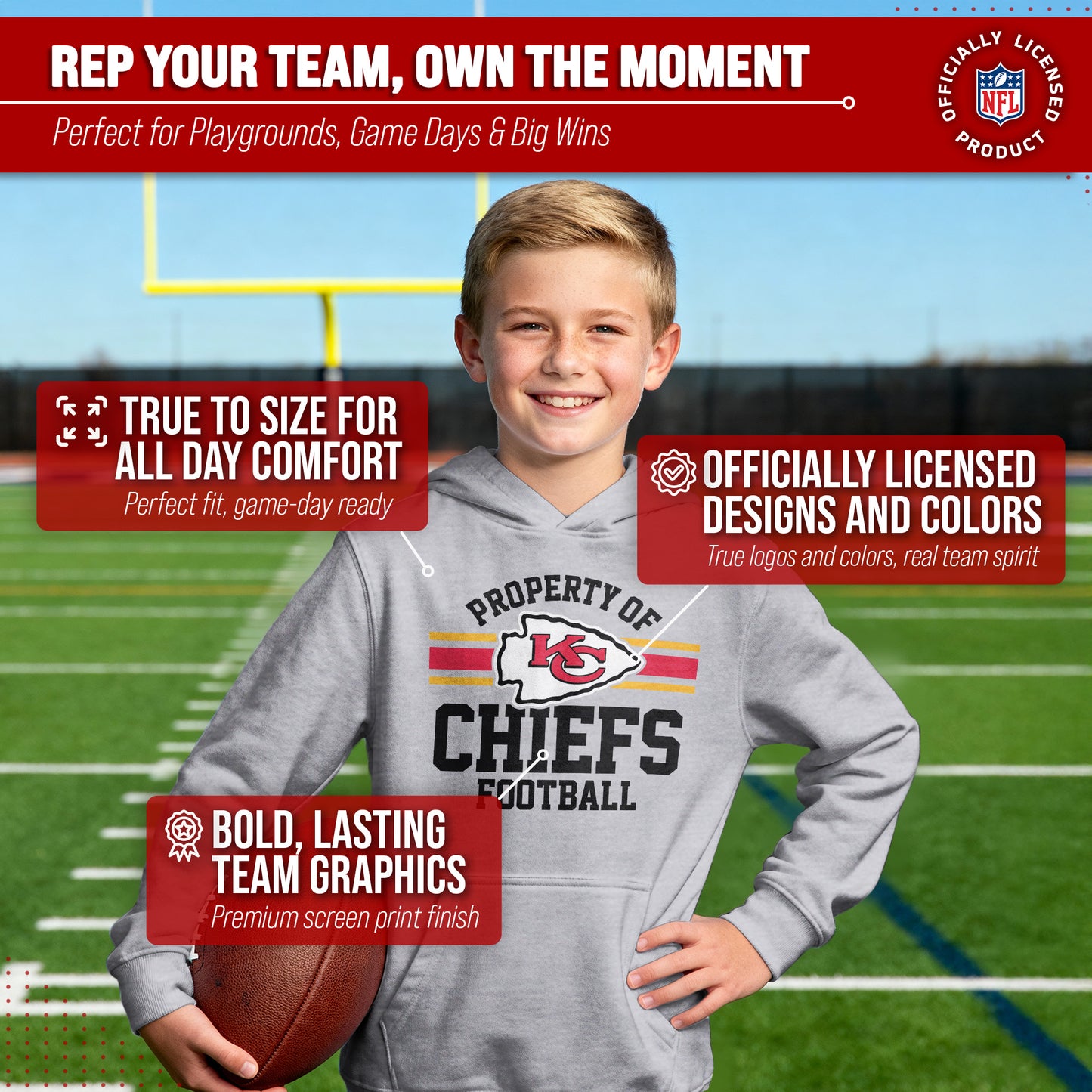 Kansas City Chiefs NFL Youth Property Of Hooded Sweatshirt - Sport Gray