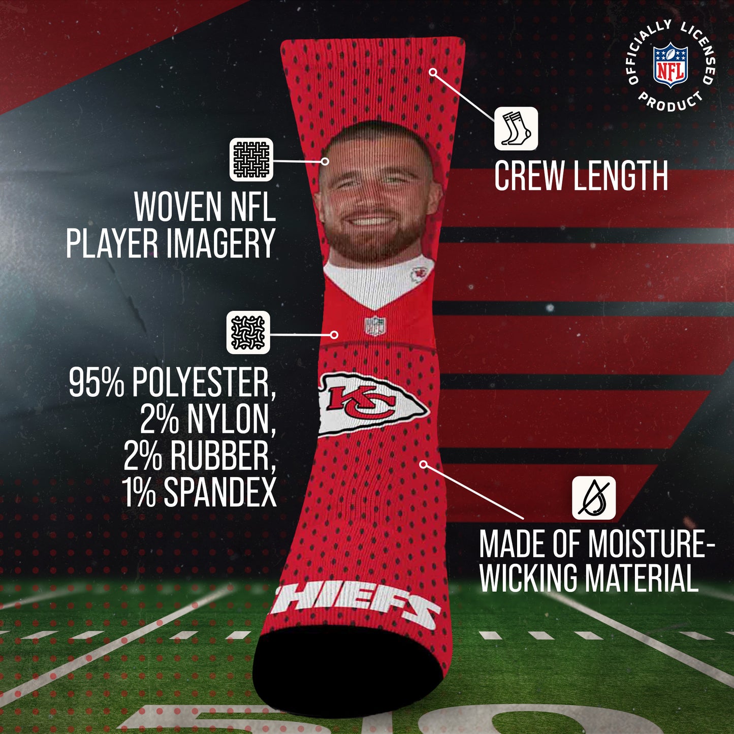Kansas City Chiefs NFL Youth Roster Player Crew Socks - Red #15
