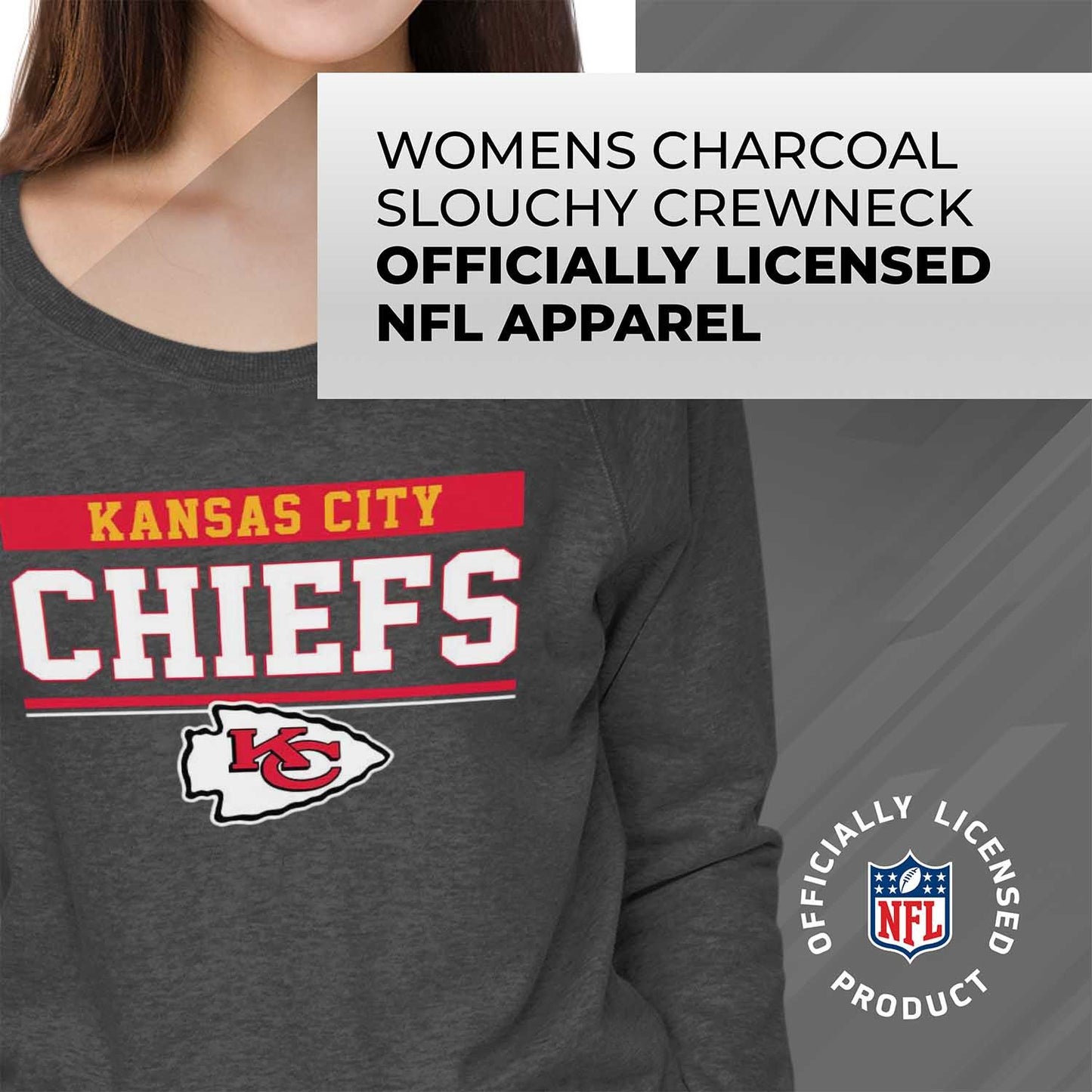 Kansas City Chiefs NFL Womens Team Block French Terry Slouchy Top - Charcoal