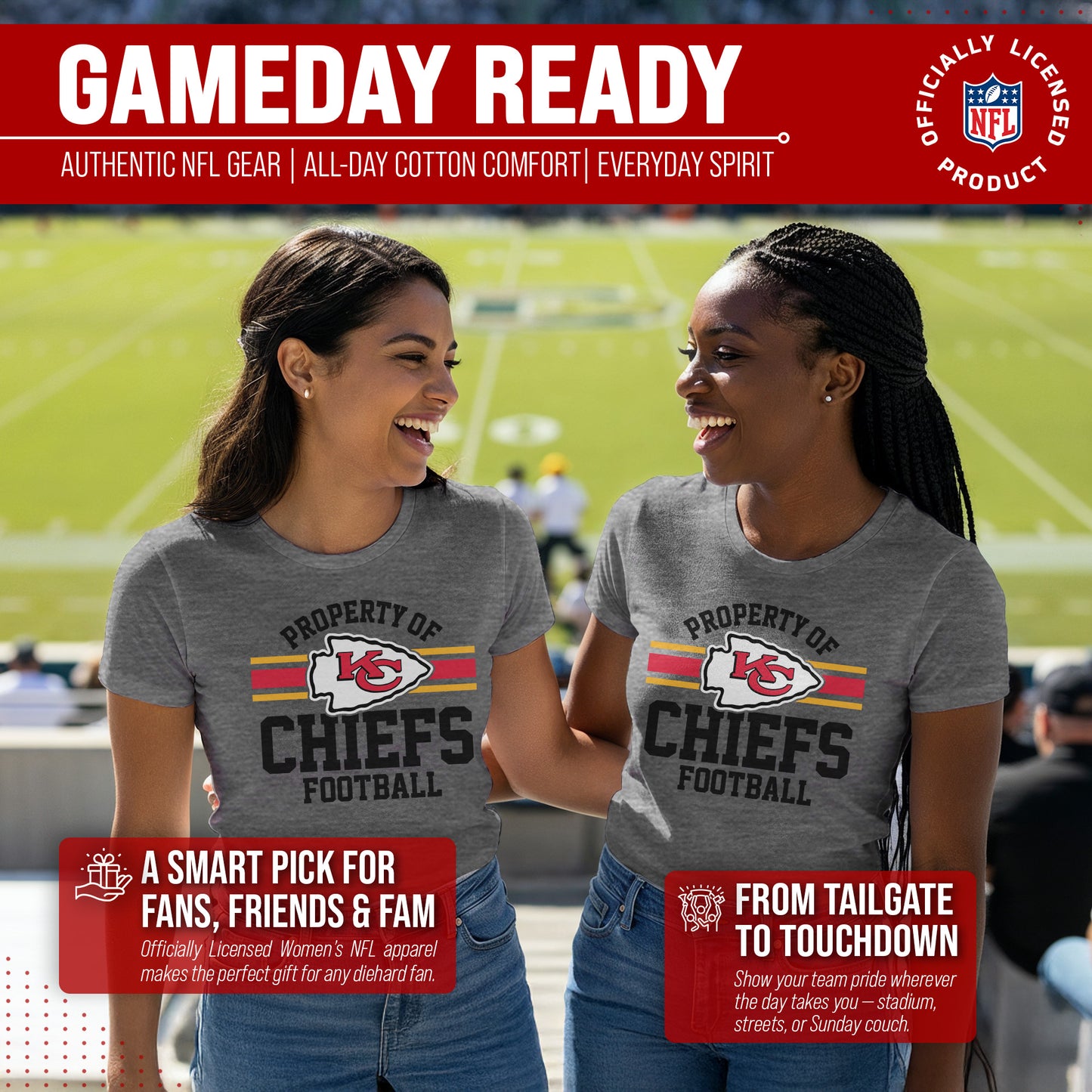 Kansas City Chiefs NFL Womens Short Sleeve Property of Tshirt - Gray