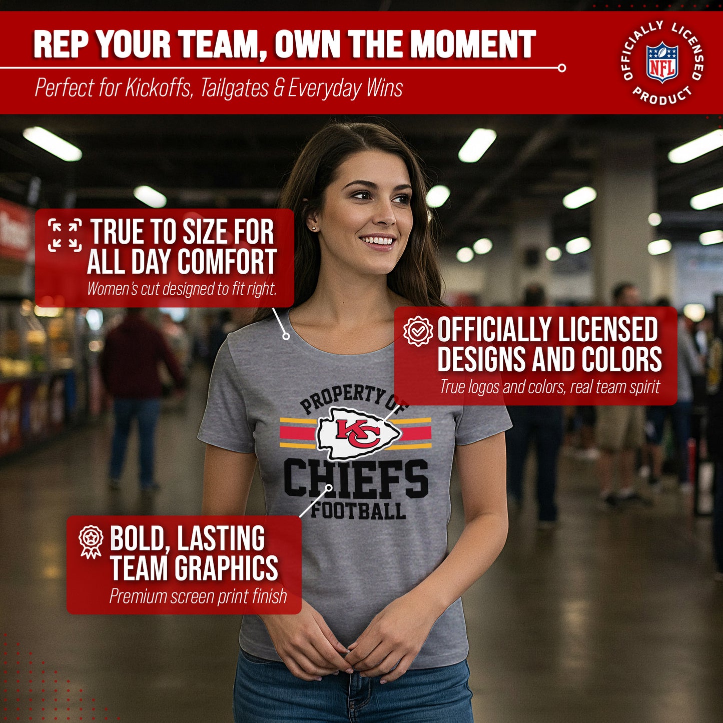 Kansas City Chiefs NFL Womens Short Sleeve Property of Tshirt - Gray