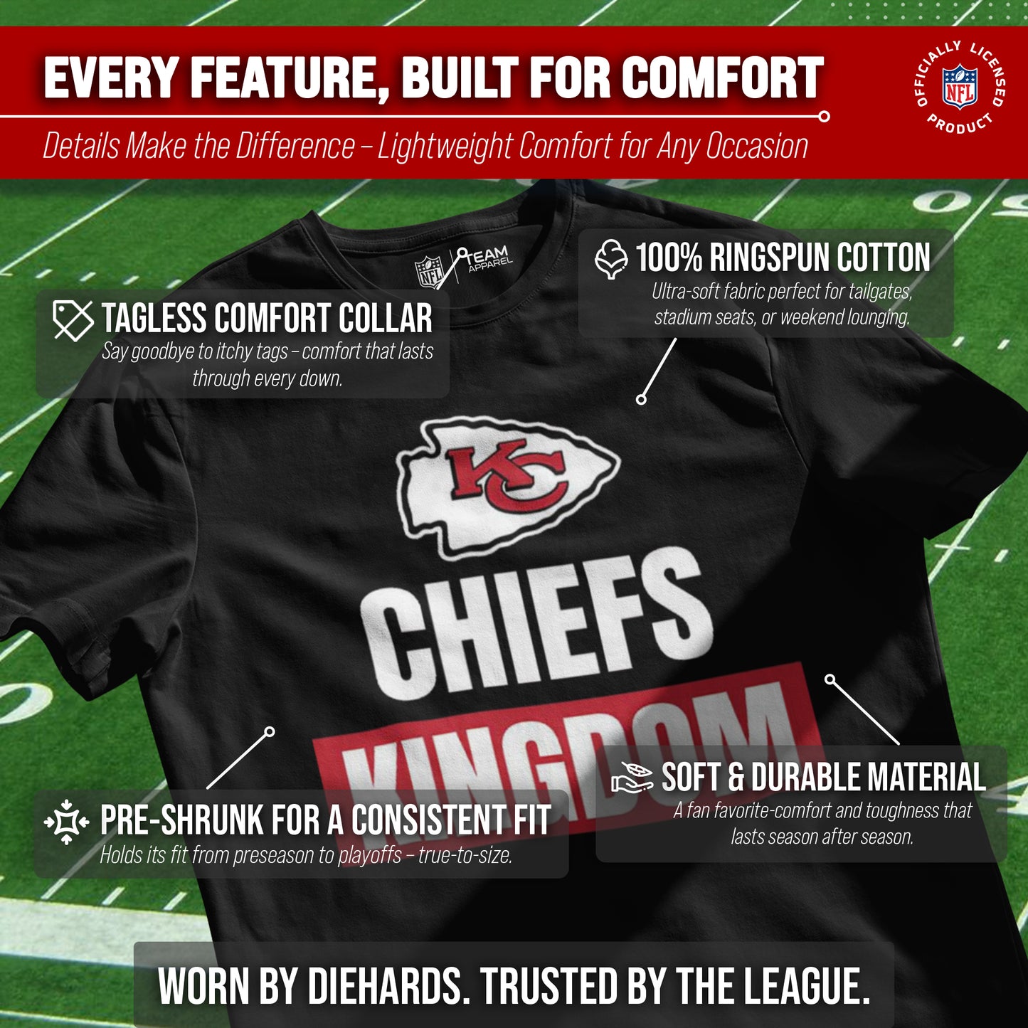 Kansas City Chiefs NFL Adult Team Slogan Unisex T-Shirt - Black