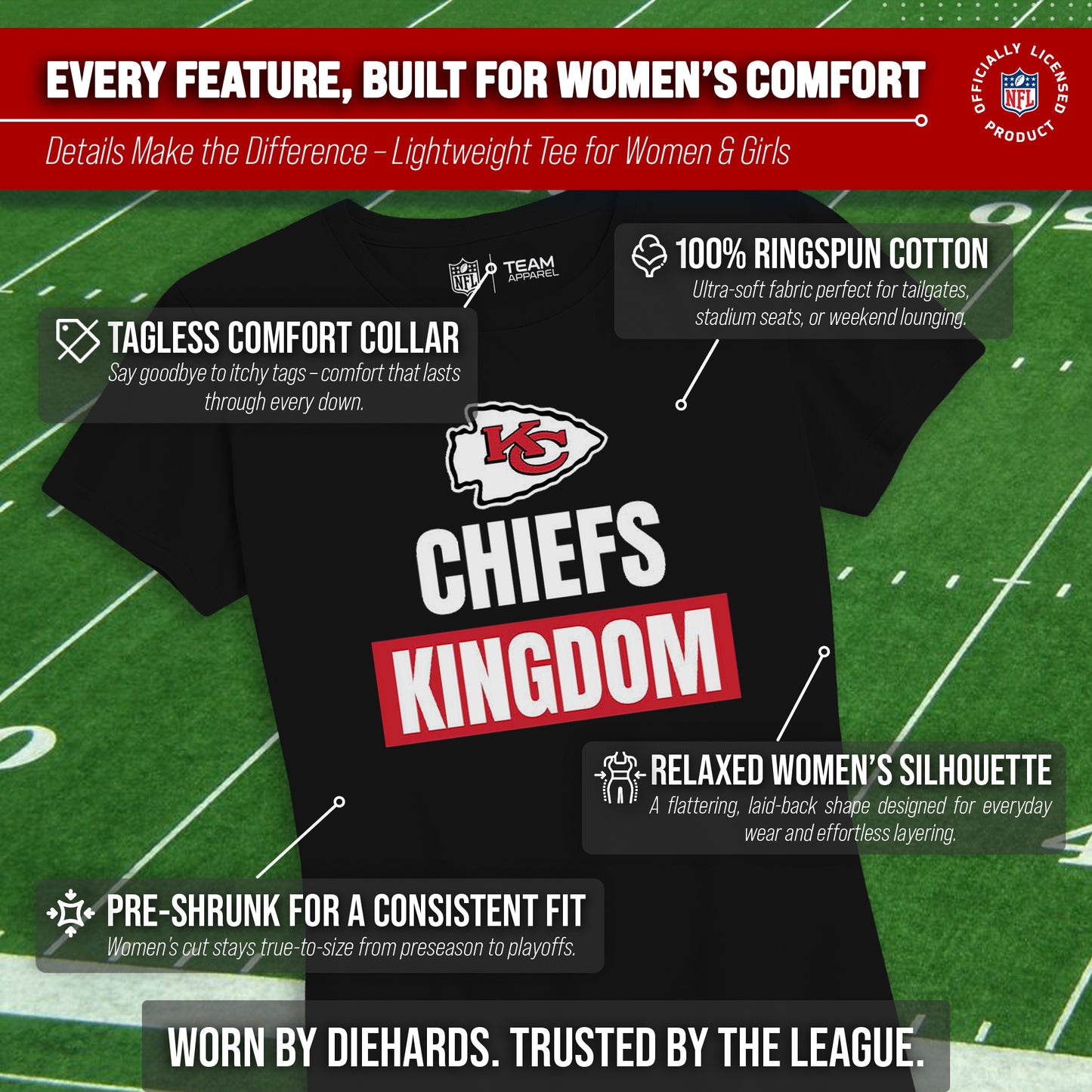 Kansas City Chiefs NFL Womens Team Slogan Short Sleeve Tshirt - Black