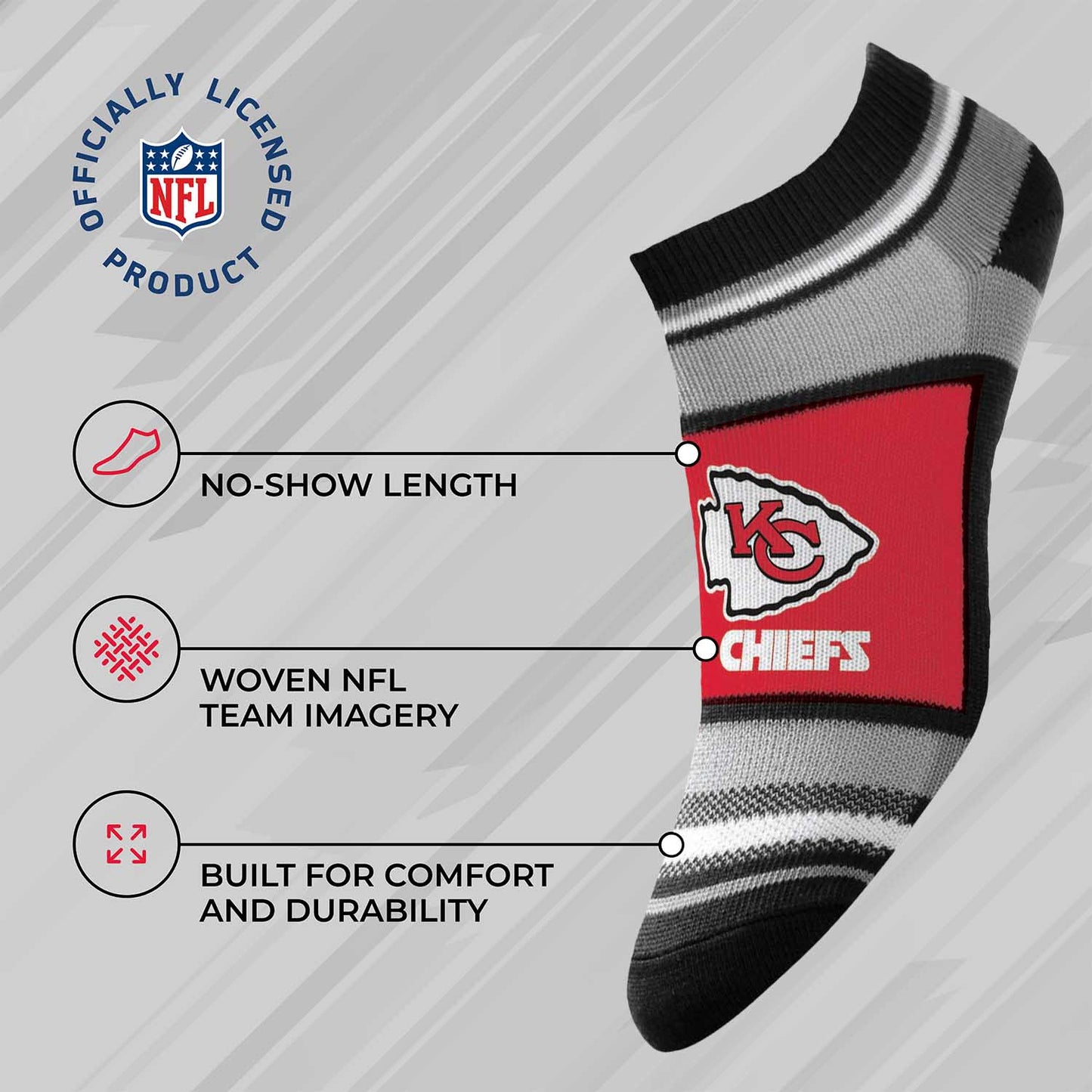 Kansas City Chiefs Adult Marquis Addition No Show Socks - Red
