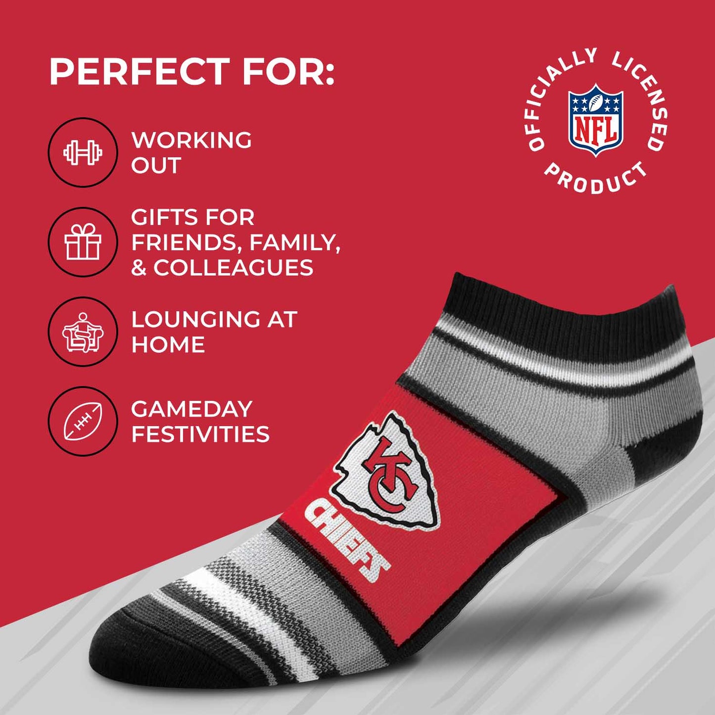 Kansas City Chiefs Adult Marquis Addition No Show Socks - Red