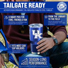Kentucky Wildcats NCAA University 30oz Stainless Steel Vacuum Insulated Game Day Tumbler with Silicone Grip - Royal