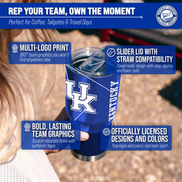 Kentucky Wildcats NCAA University 30oz Stainless Steel Vacuum Insulated Game Day Tumbler with Silicone Grip - Royal
