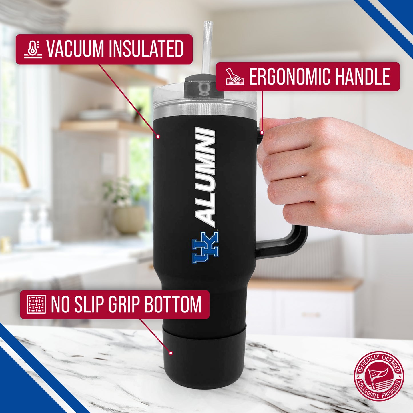 Kentucky Wildcats Collegiate 40oz Stainless Steel Travel Tumbler with Handle for Alumni - Black