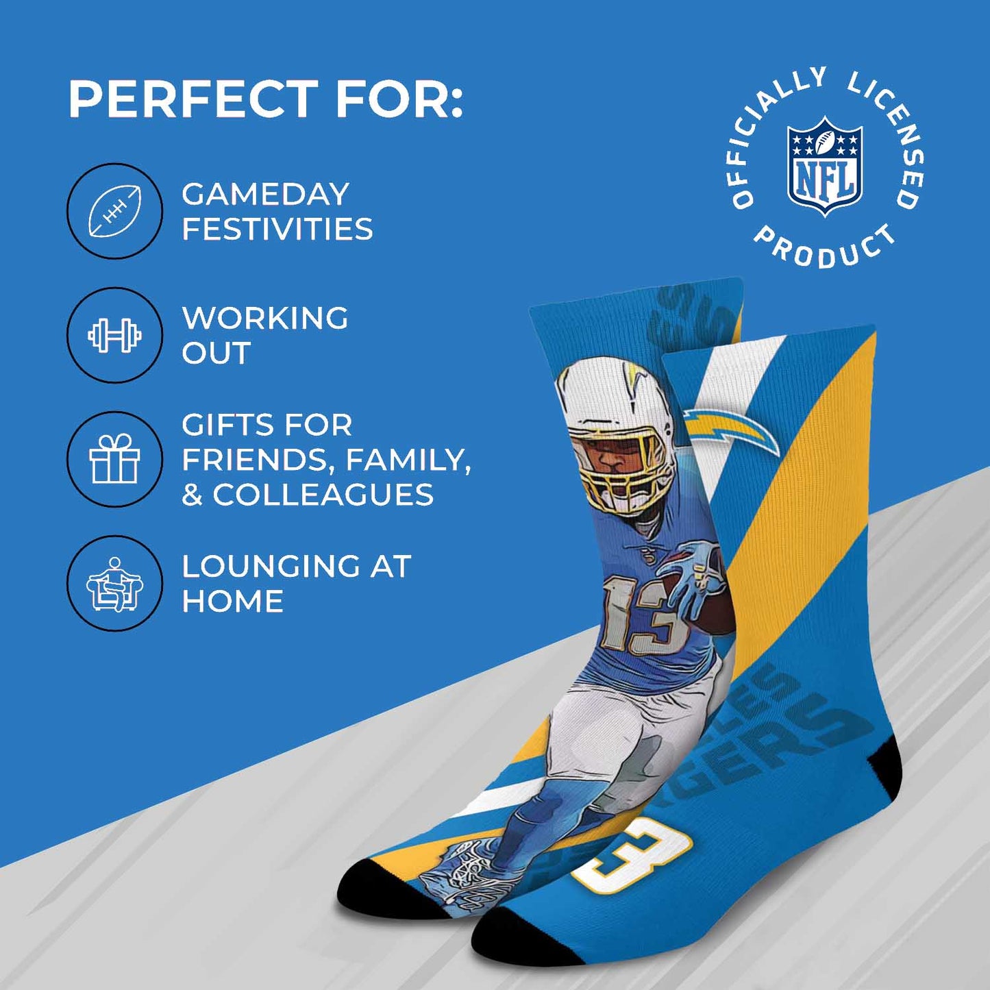 Los Angeles Chargers NFL Adult Player Stripe Sock - Blue #13