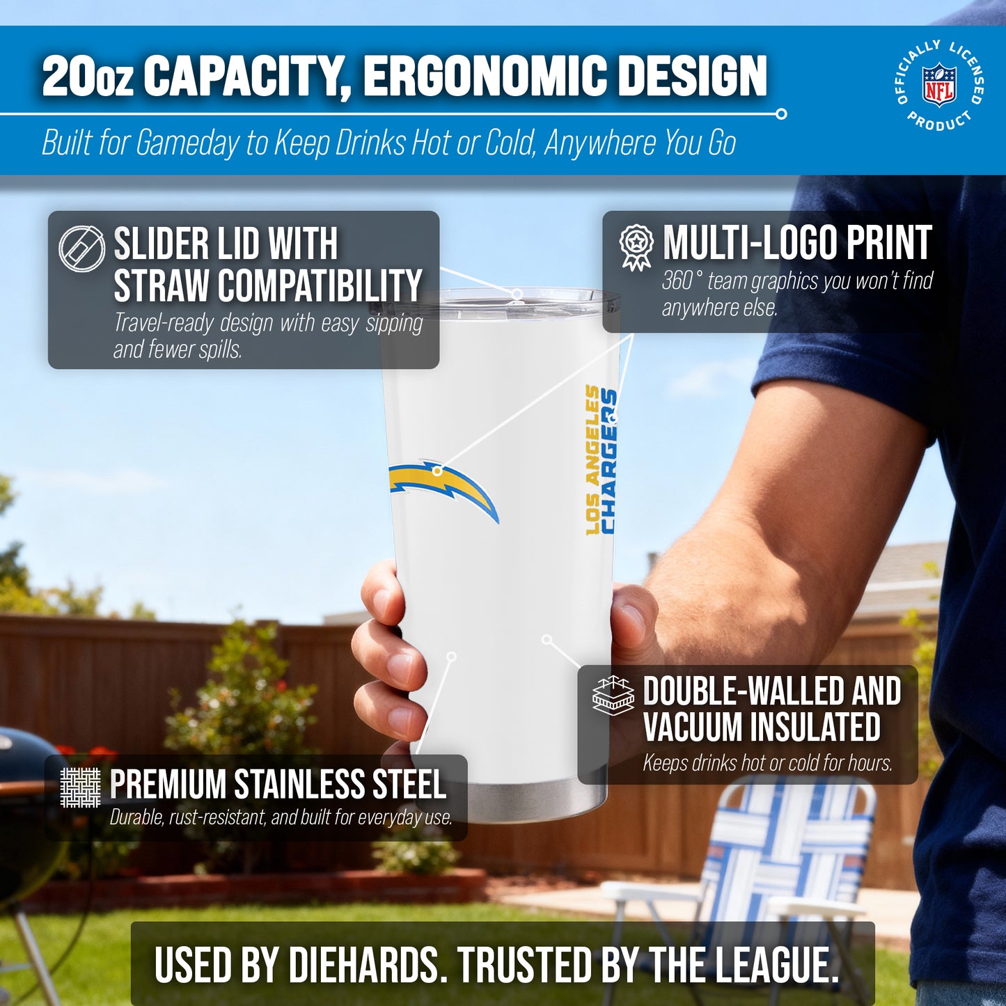 Los Angeles Chargers NFL 20oz Gameday Stainless Steel Tumbler - White