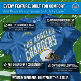 Los Angeles Chargers NFL Adult Distressed Helmet Tag-Less T-Shirt - Royal Heather