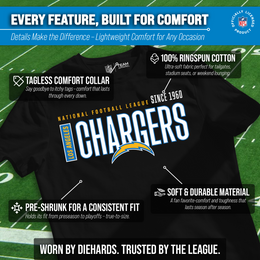 Los Angeles Chargers NFL Adult Modern Endzone Tag-Less T-Shirt - Black