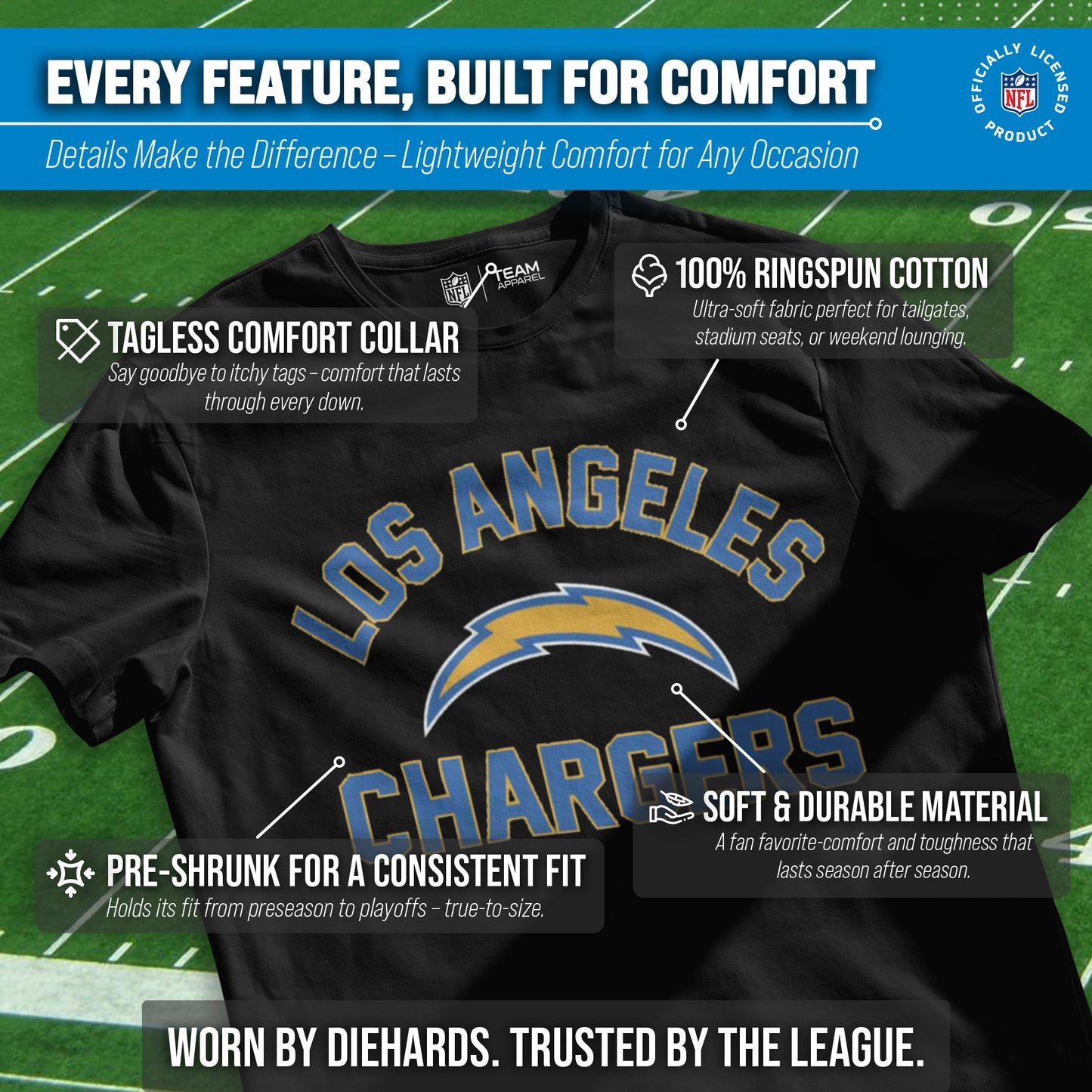 Los Angeles Chargers Team Fan Apparel NFL  Gameday T-Shirt - Black