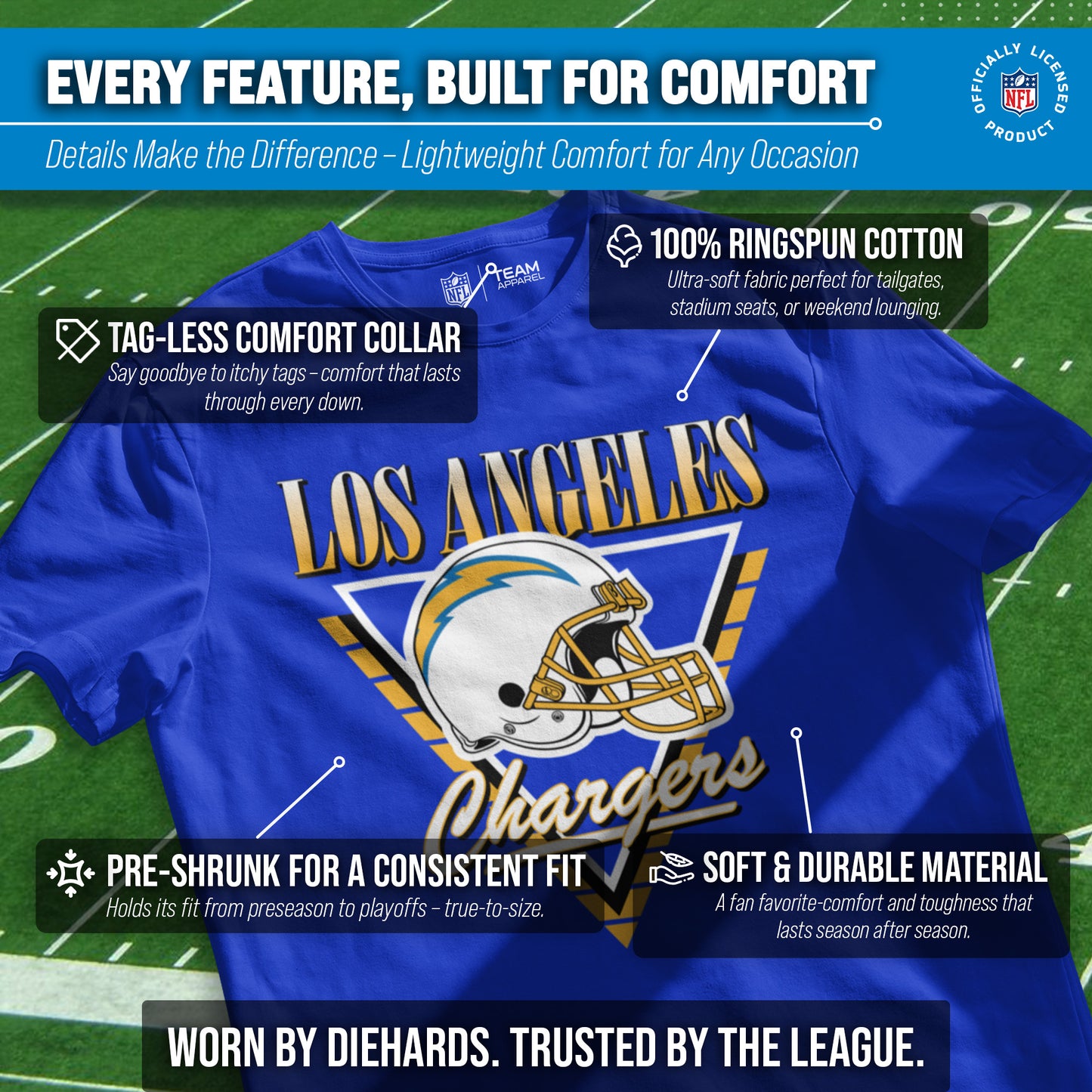 Los Angeles Chargers NFL Adult Retro Triangle Unisex T-Shirt - Royal
