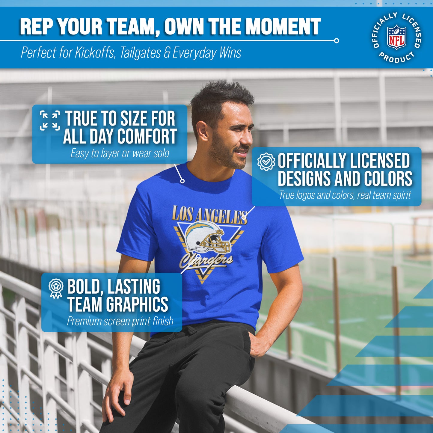 Los Angeles Chargers NFL Adult Retro Triangle Unisex T-Shirt - Royal