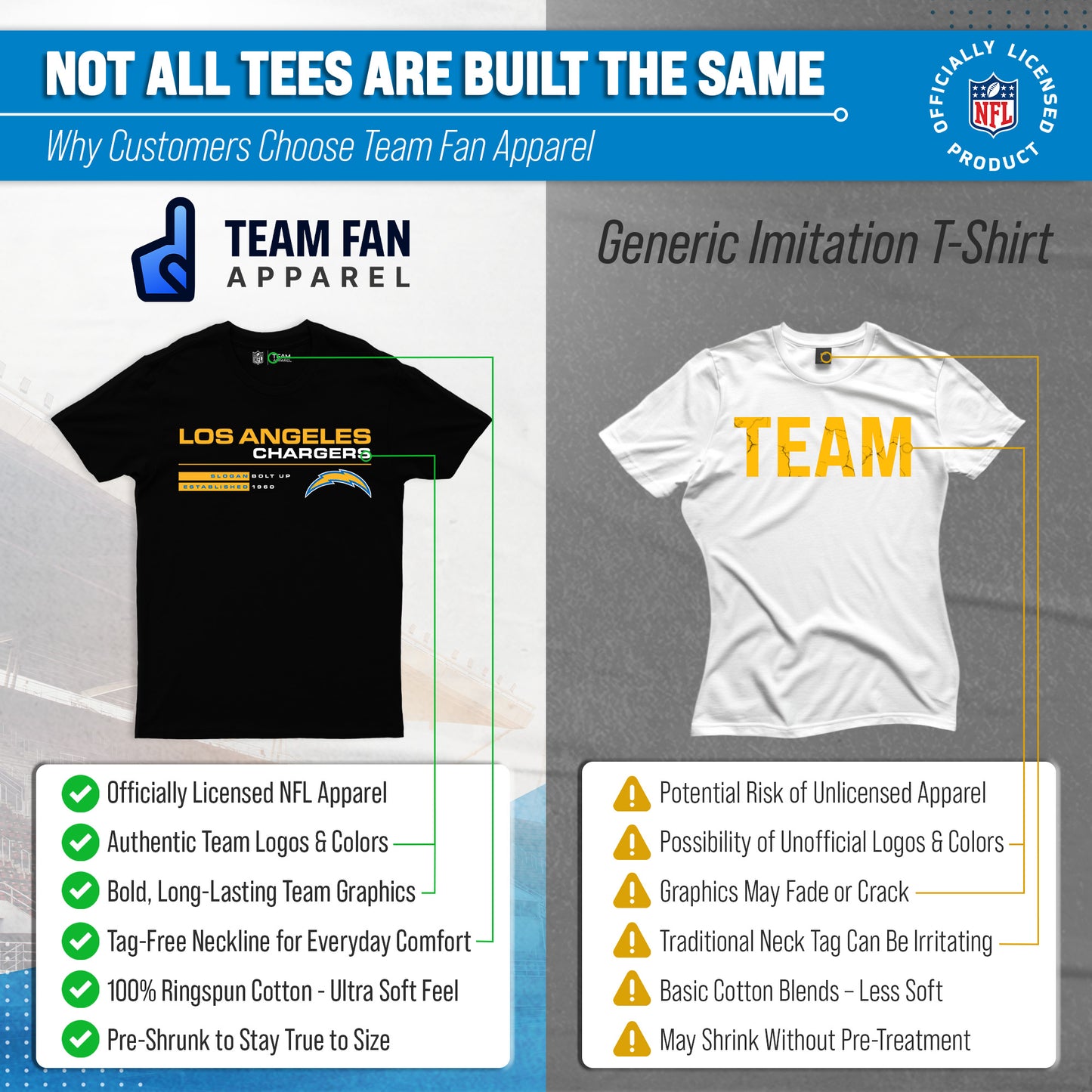 Los Angeles Chargers Adult NFL Speed Stat Sheet T-Shirt - Black