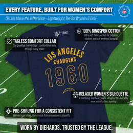 Los Angeles Chargers NFL Womens Big Date Tag-Less T-Shirt - Navy