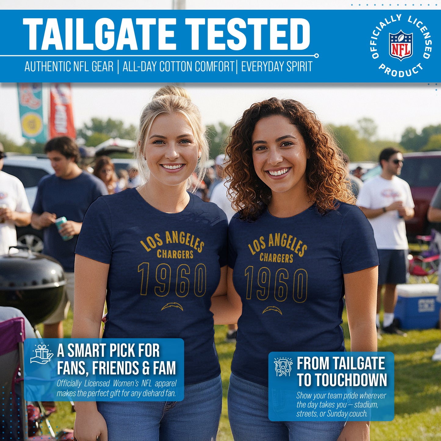 Los Angeles Chargers NFL Womens Big Date Tag-Less T-Shirt - Navy