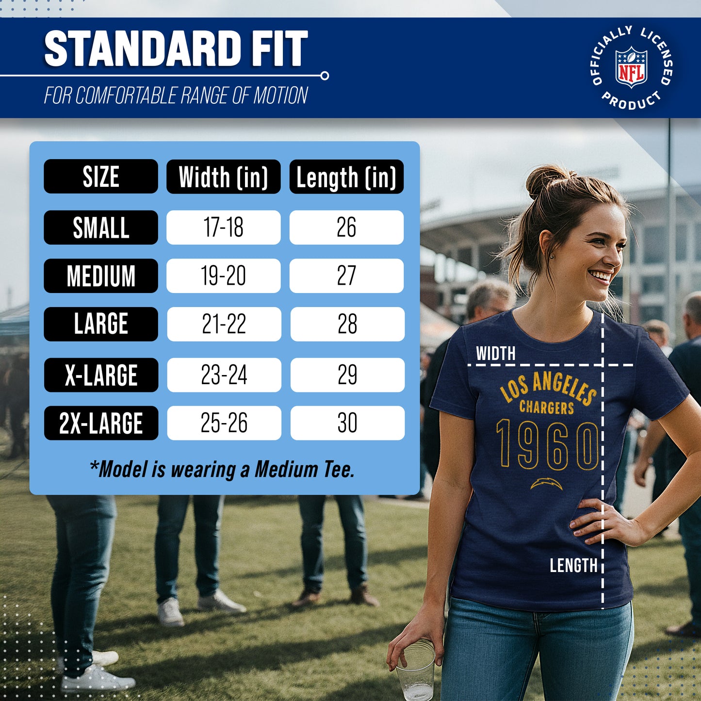 Los Angeles Chargers NFL Womens Big Date Tag-Less T-Shirt - Navy