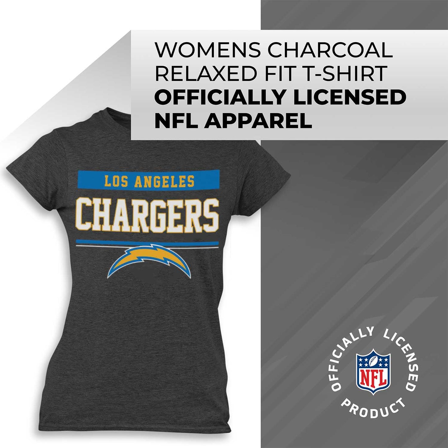 Los Angeles Chargers NFL Women's Team Block Plus Sized Relaxed Fit T-Shirt - Charcoal