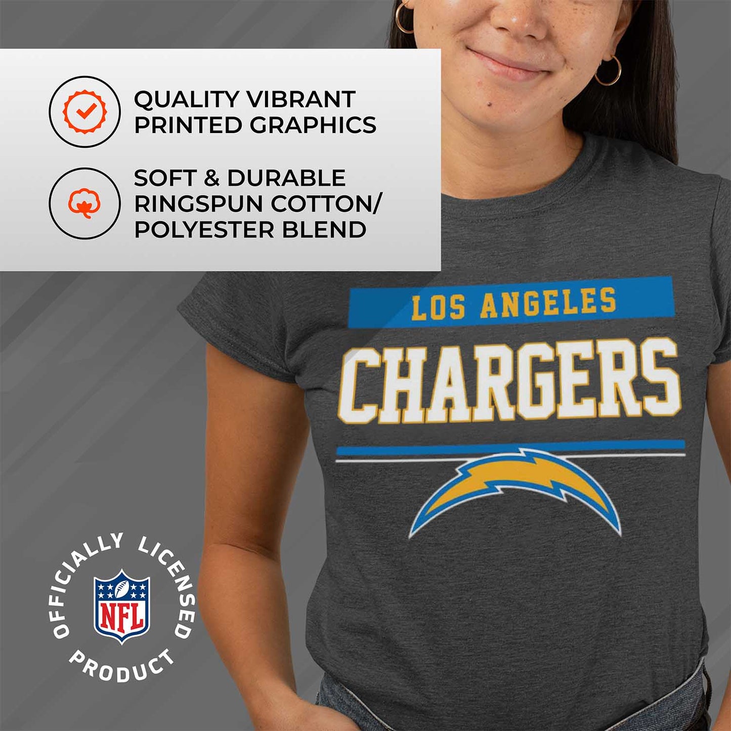 Los Angeles Chargers NFL Women's Team Block Plus Sized Relaxed Fit T-Shirt - Charcoal