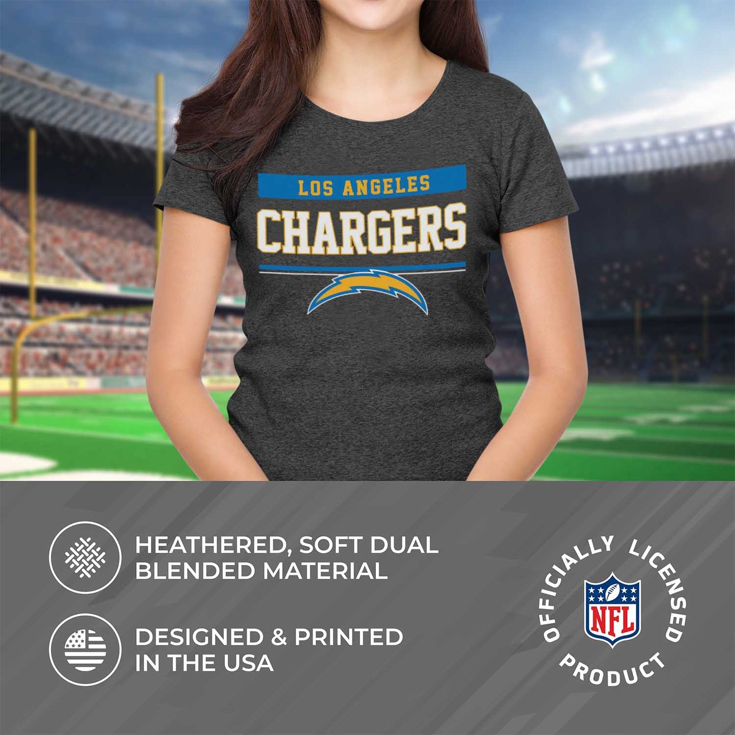 Los Angeles Chargers NFL Women's Team Block Plus Sized Relaxed Fit T-Shirt - Charcoal